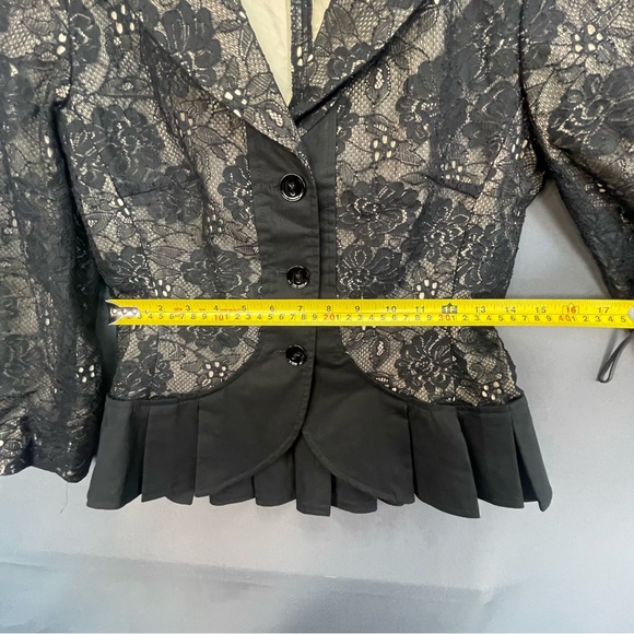 Teenflo floral black lace and pleated button down blazer office attire - Picture 6 of 12